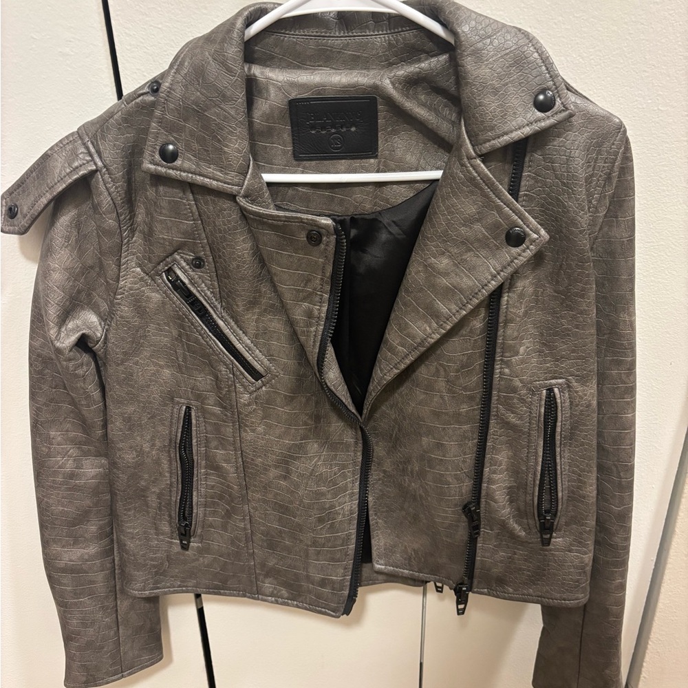 Blank NYC Crocodile-Embossed Leather Jacket in Gray